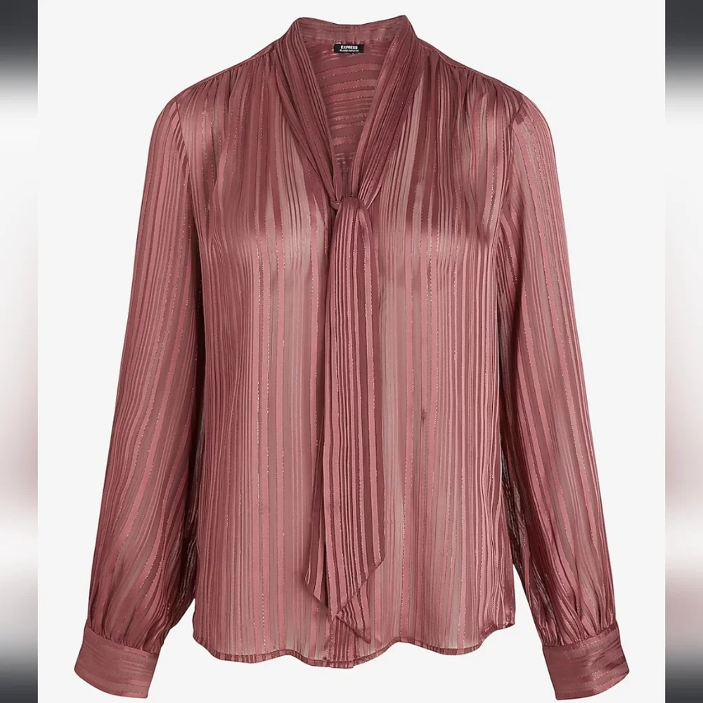 Express Tie Neck Relaxed Portofino Button Down Shirt - Size S - Picture 3 of 14